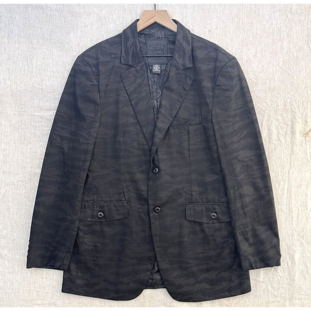 Stussy Holiday 2006 Thorn Camo Sports Coat Blazer Mens size Large in Black